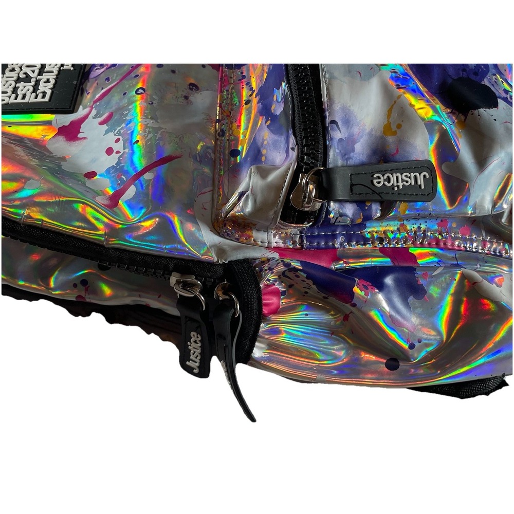 Justice Holographic Paint Splatter Backpack Girls School Bag Est. 2004 Exclusive - Picture 6 of 6